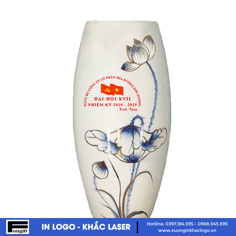 Bình hoa gốm sứ in logo làm quà tặng