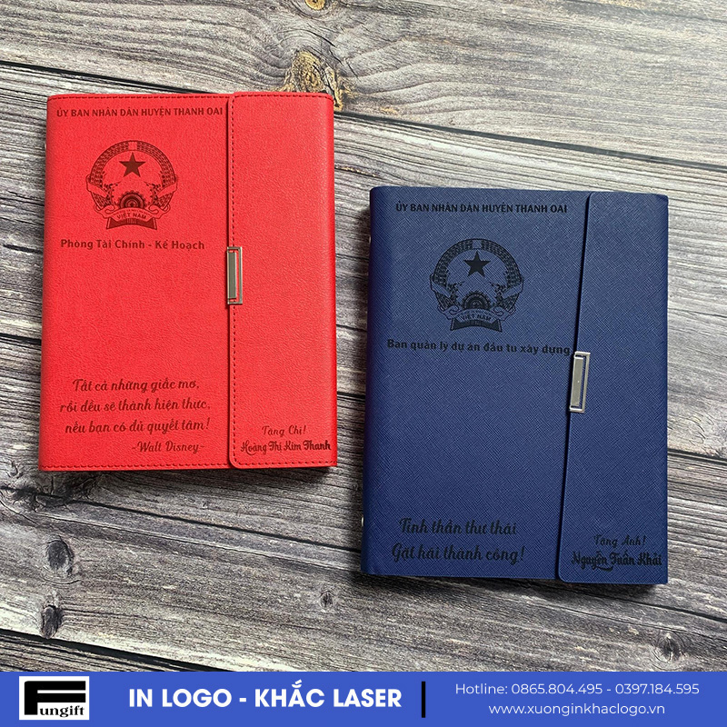 Sổ da khắc tên, logo