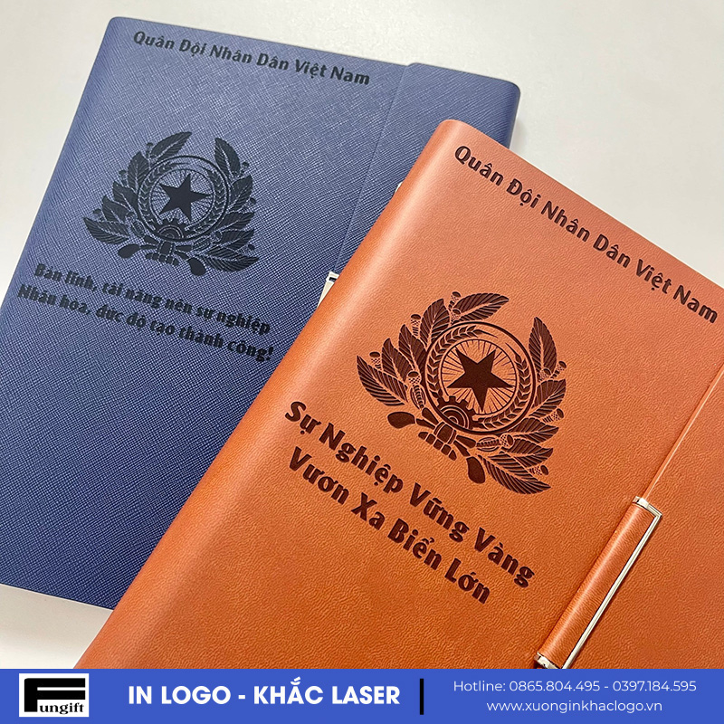 Sổ tay bìa da gáy còng khắc logo theo yêu cầu