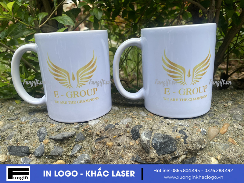 Mẫu cốc sứ in logo làm quà tặng khách hàng cho E- GROUP