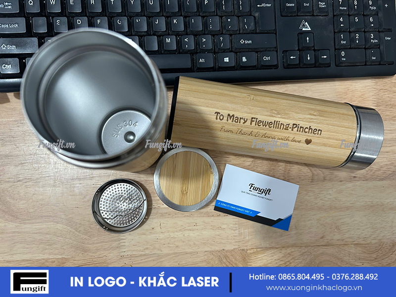 Bình tre khắc logo giá rẻ