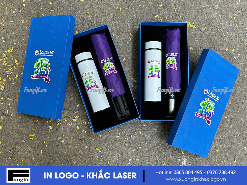 In logo lên set ô và bình