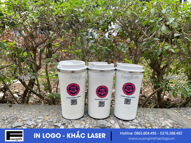 Cốc coffee in logo trường học ALFRED NOBEL số lượng ít
