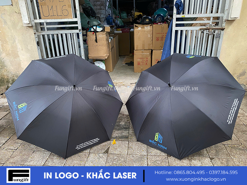 Mẫu ô cán dài in logo tại xưởng