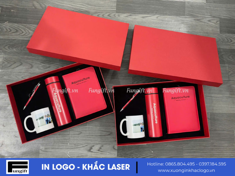 Bộ giftset quà tặng sổ da, bút ký, bình giữ nhiệt, cốc sứ in logo