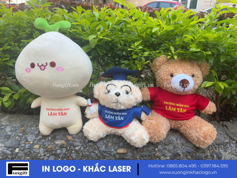 Gấu bông hình thú in logo trường mầm non