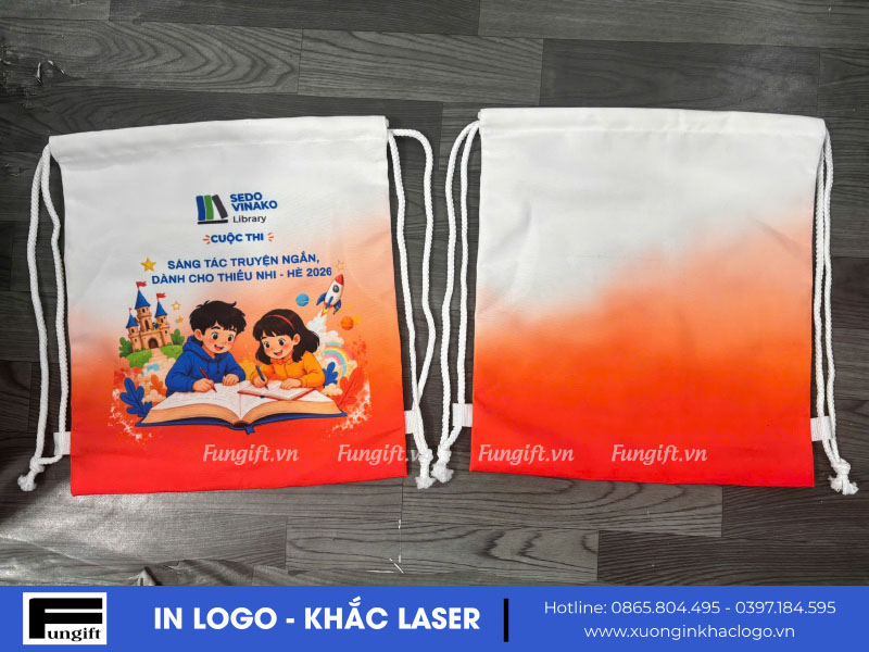 Balo dây rút vải canvas in logo theo yêu cầu